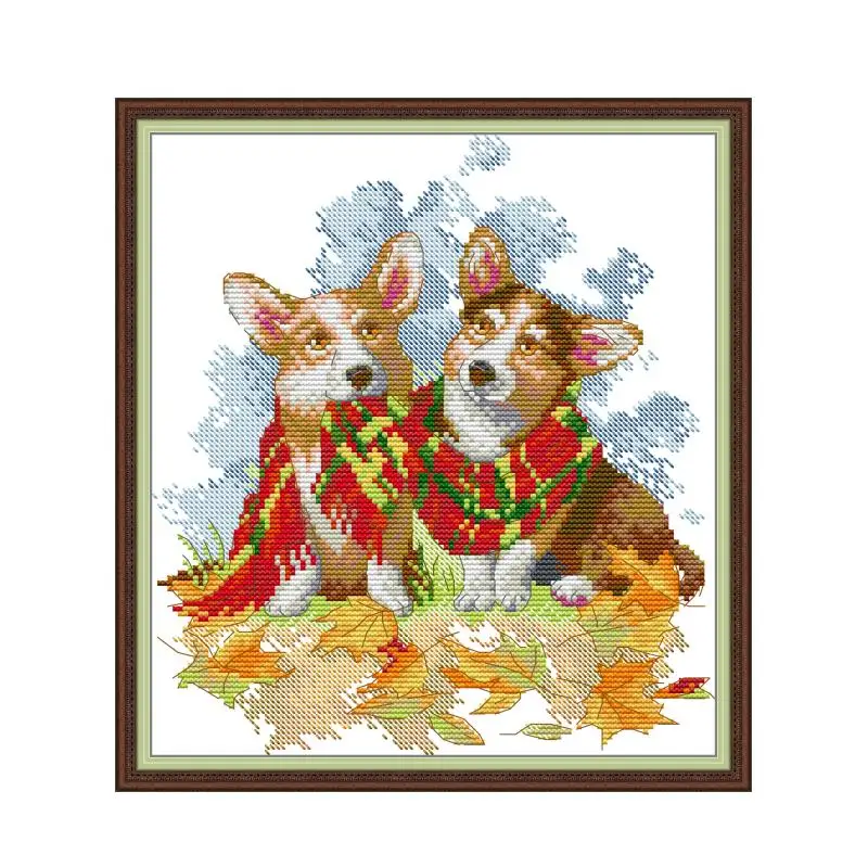 

Joy Sunday Dogs As A Couple Cross Stitch Kits 14CT 11CT White Fabric Printed Embroidery Set DIY Hand Sewing Needlework Crafts