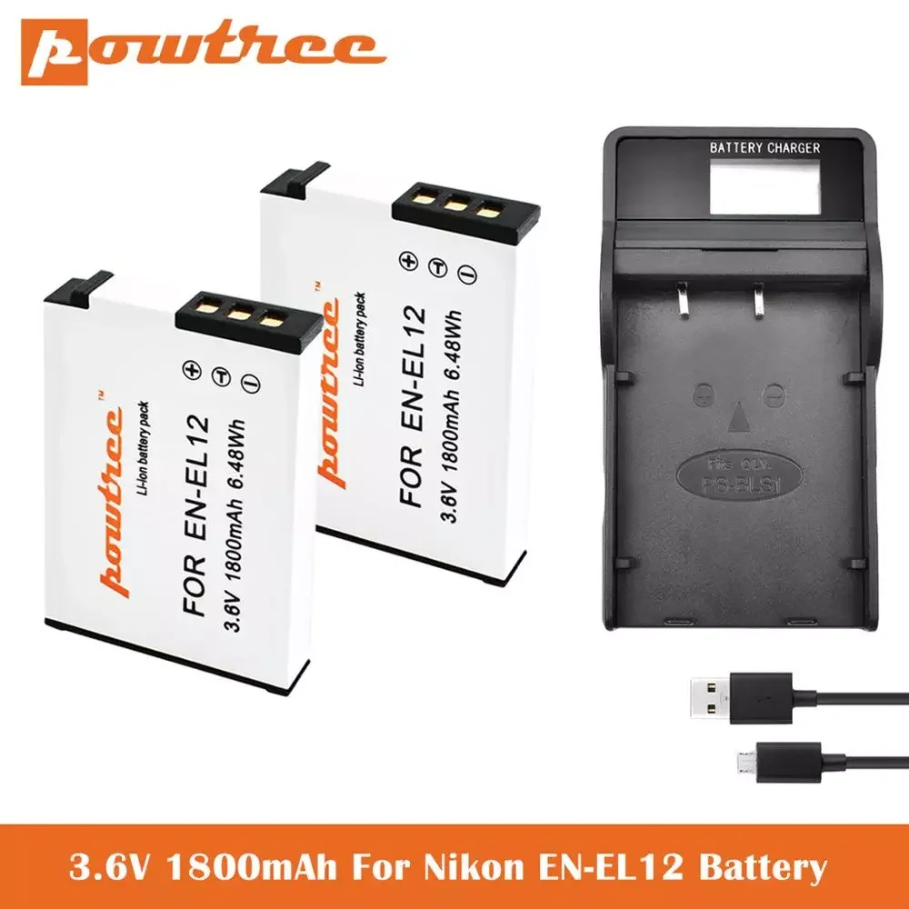 

NEW2023 EN-EL12 ENEL12 Replacement Battery+Charger for Nikon Coolpix A1000 B600 W300 A900 AW100 AW110 AW120 AW130 S6300 S8100 S8
