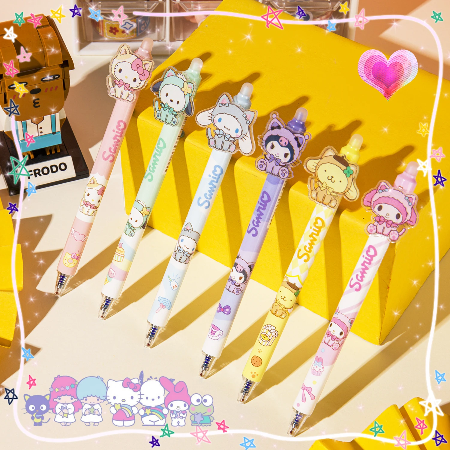 

6PCS Sanrioed Erasable Gel Pen Kawaii Students Stationery Smooth Cartoon Office My Melody Pochacco Cinnamoroll Kids Girls Gift