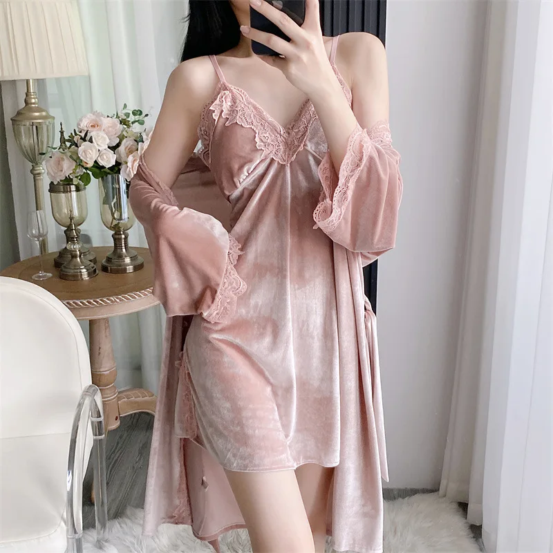2024 осенняя новая ночная рубашка сексуальное бархатное платье на тонких