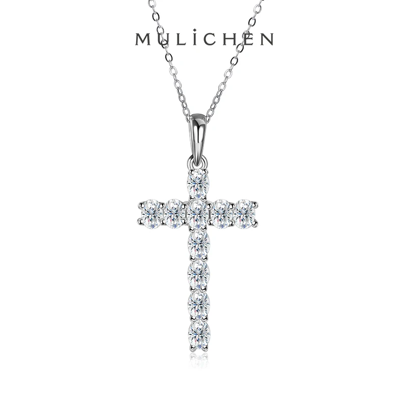 

MULICHEN Moissanite Diamond Cross Pendant Women's 925 Sterling Silver Necklace Luxury Designer Jewelry Free Shipping Items
