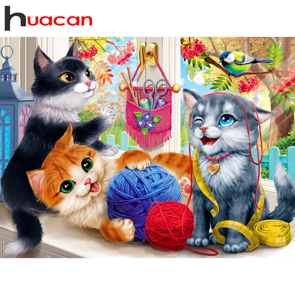 

Алмазная живопись Huacan 5d, полная Новинка 2022, животное, мозаика, кот стразы, картина, полный набор для вышивки, украшение для стен