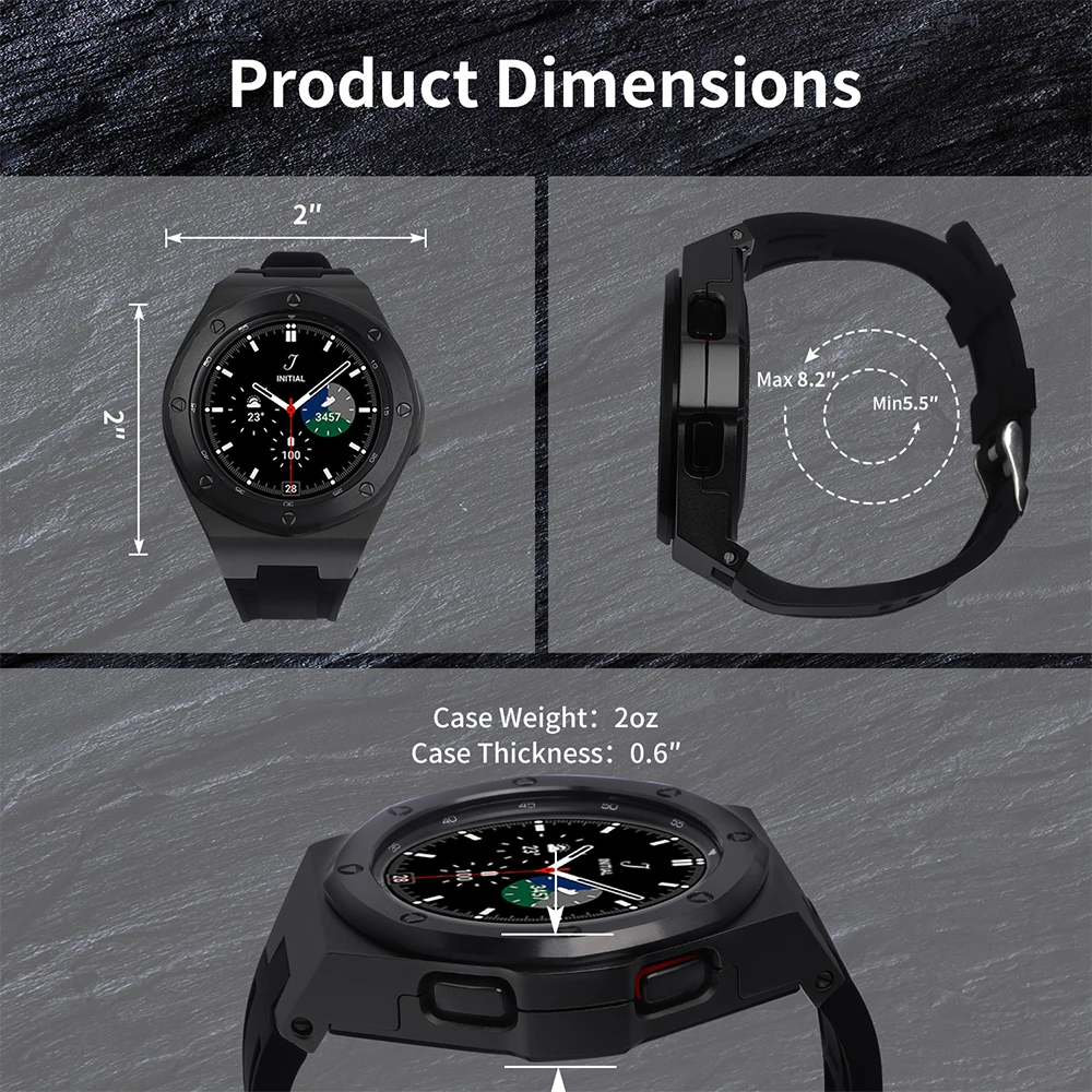 New Modification Kit For Samsung Watch 4 classic 46mm Stainless Steel Case Bezel Frame Rubber Strap Replacement Accessories