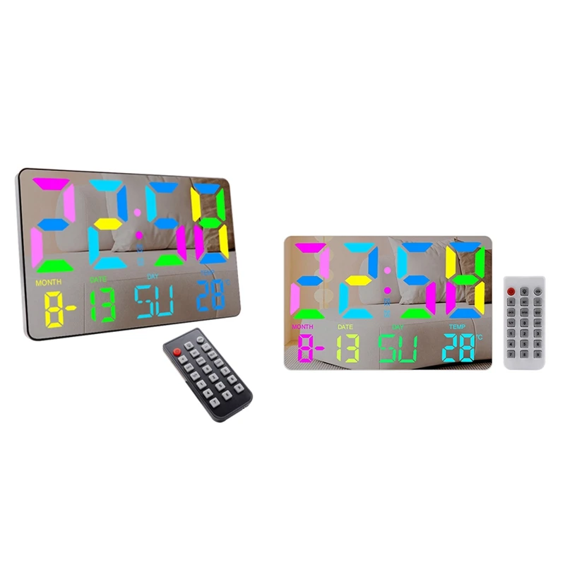 

Цифровые настенные часы с большим дисплеем, 11,2 дюйма, радужные фоточасы с датой, температурой, повтором сигнала, регулируемой яркостью