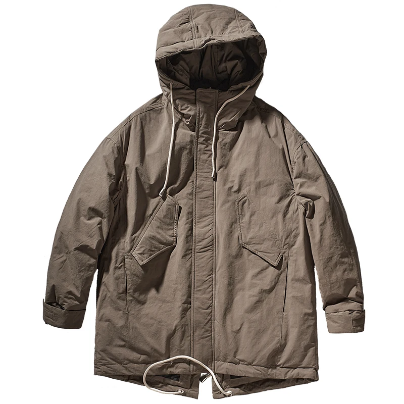 Long down jacket men's winter coat is thickened, and warm and casual solid color hooded coat is worn outside.