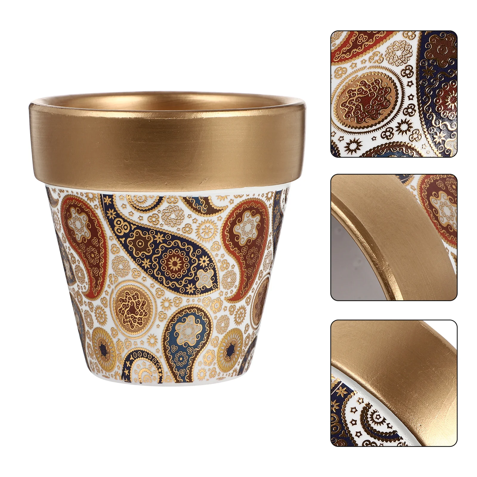 

1Pc Ceramic Flowerpot Household Bonsai Pot Succulent Plant Planter with Golden
