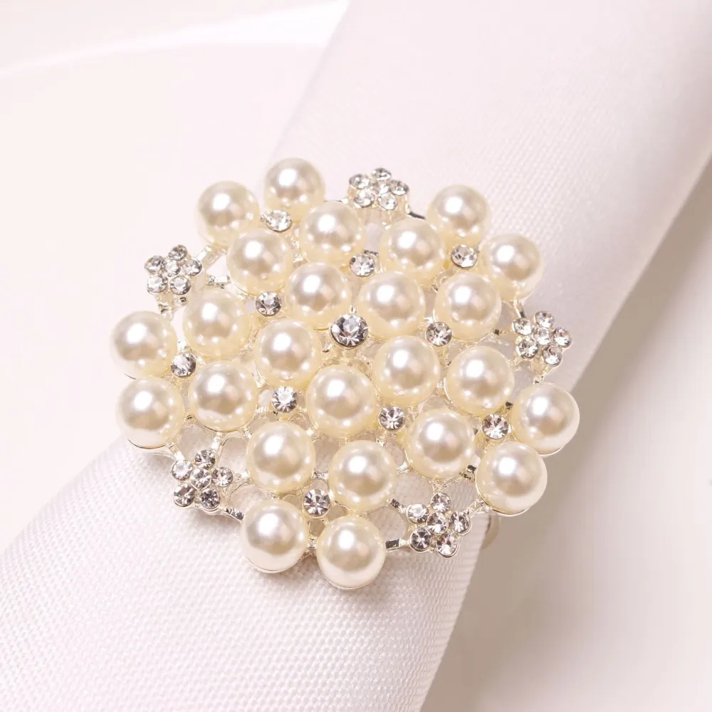 

6PCS/Pearl Diamond Napkin Ring Desktop Decoration Used for Family Gathering, Wedding Banquet, Western Food Cocktail Party