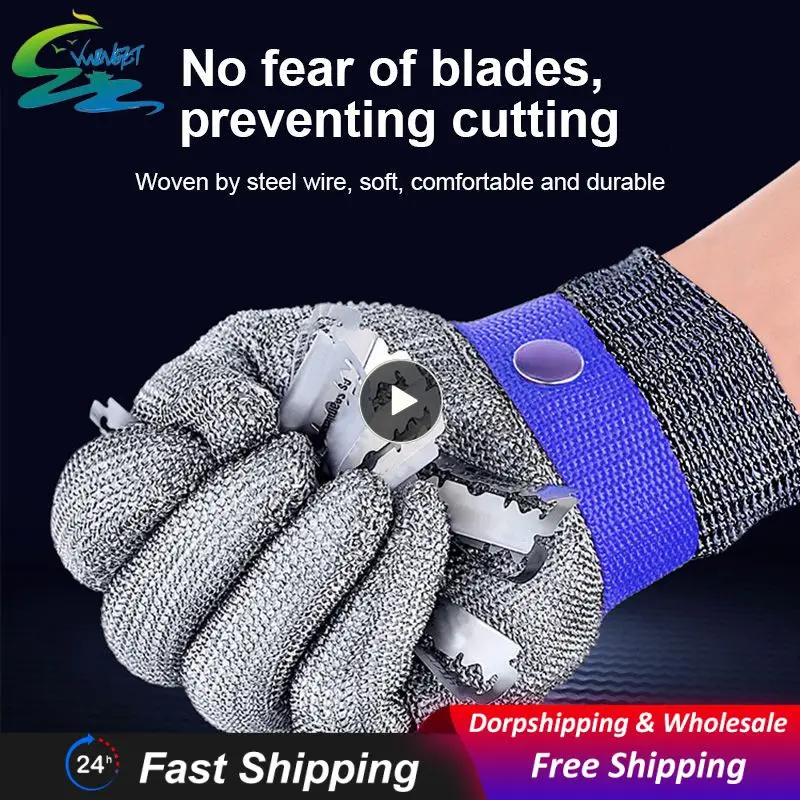 

1 Pair Garden Black Steel Wire Metal Mesh Gloves Safety Anti-cutting Wear-resistant Butcher Gloves Self Defense