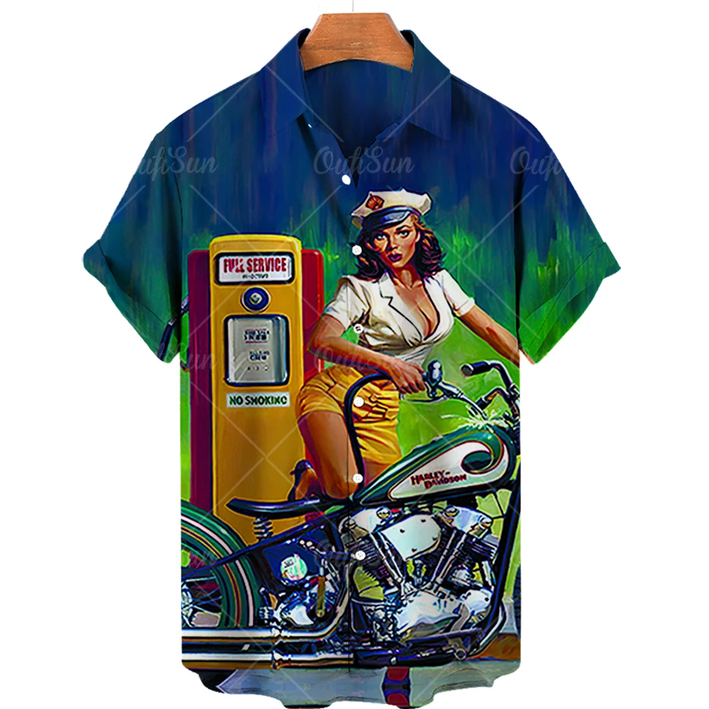

Unisex 2022 Retro Men's Shirts Retro Hawaiian Shirt Men Sexy Girl 3d Print Summer Loose Breathable Shirts For Men Short Sleeve T