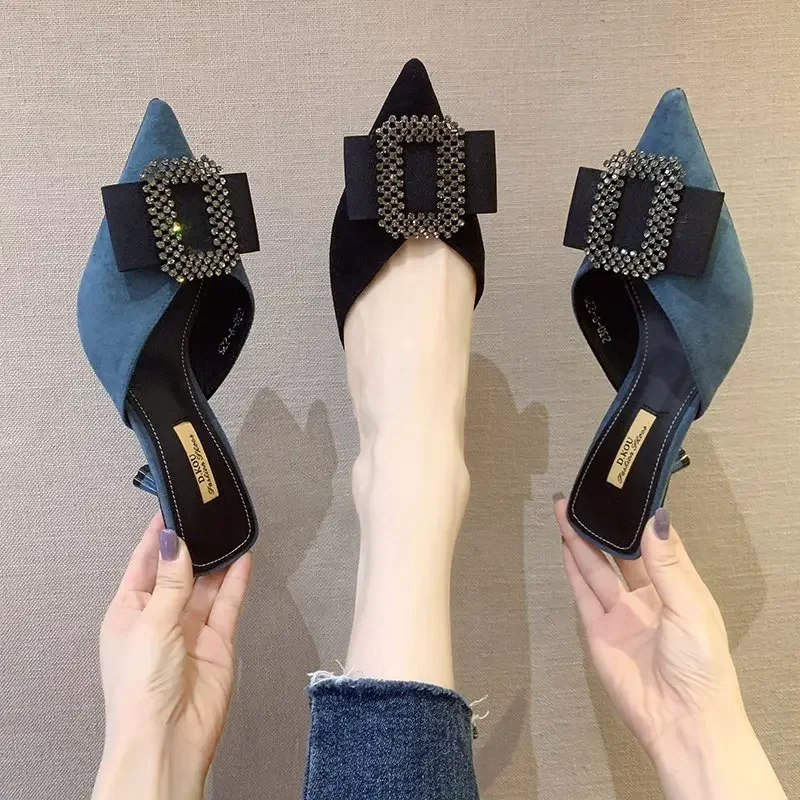 Шлепанцы Baotou женские полутапочки клоги заостренный носок высокий каблук-шпилька