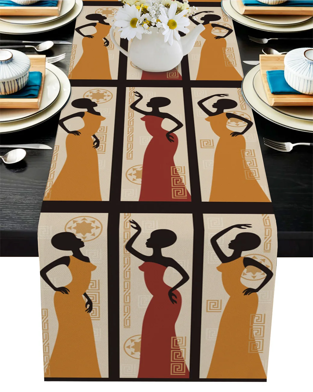 

African Women Art Dancing Modern Table Runner for Living Room Garden Table Decoration Coffee Kitchen Minimalist Tablecloths