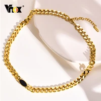 vnox women gold color curb chain necklaces 7 6mm stainless steel links choker collar with black charm gifts jewelry