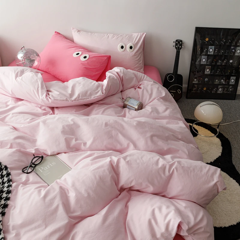 

Комплект постельного белья из 100% хлопка с рисунком клубники и наволочками, пододеяльник, однотонное постельное белье, размеры Queen/King