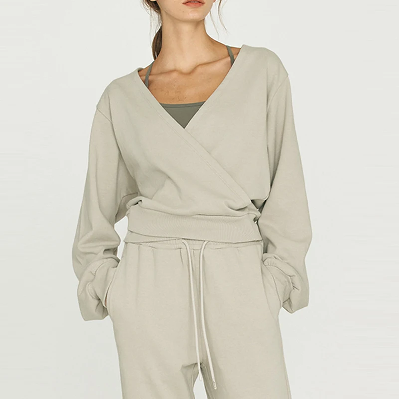 

Шон тсин®Женские спортивные свитшоты из 100% хлопка с длинным рукавом и V-образным вырезом, однотонные Стильные повседневные модные рубашки с капюшоном для фитнеса и йоги