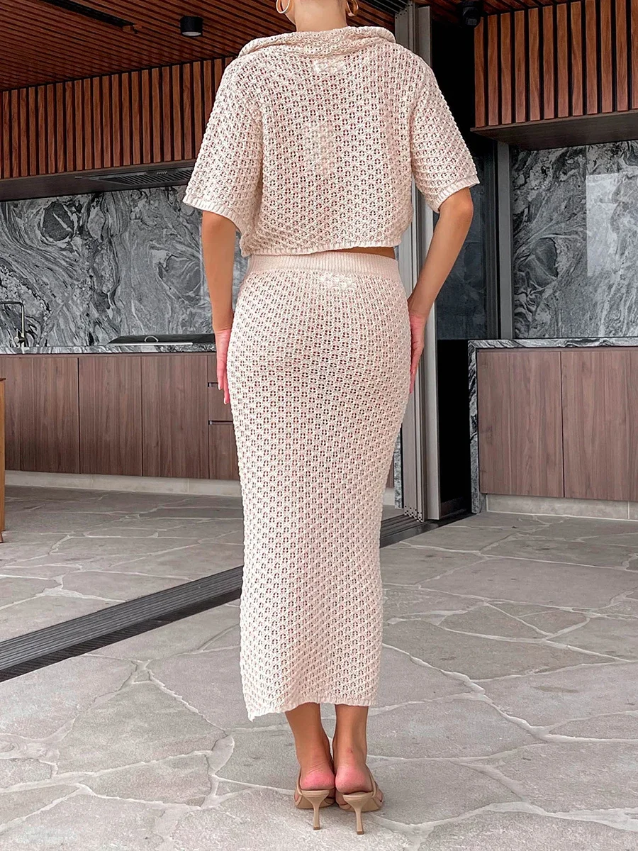 Женский вязаный крючком комплект из 2 предметов Y2k облегающий одежды модная