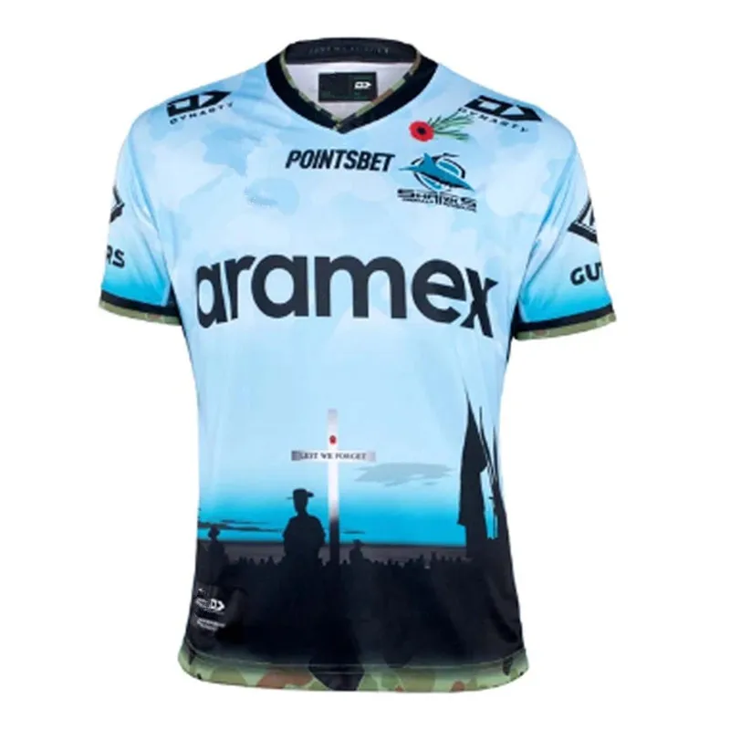 2022 CRONULLA Shark ANZAC-мужская рубашка для регби Мужская футболка Размер: Φ (печать имени