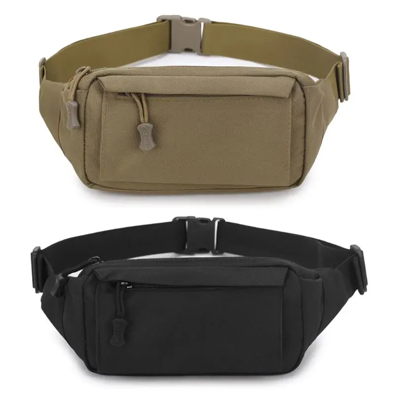 

THINKTHENDO Men Fanny Pack Chest Shoulder Bag With 3 Pockets Nylon Minitary Waist Bag 18 Zipper Belt Bag Black/Khaki