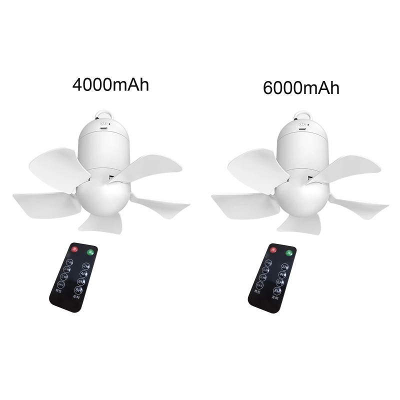 

4000/6000mAh Ceiling Fan with Remote Controller Portable Tent Hooks Hanging Fan