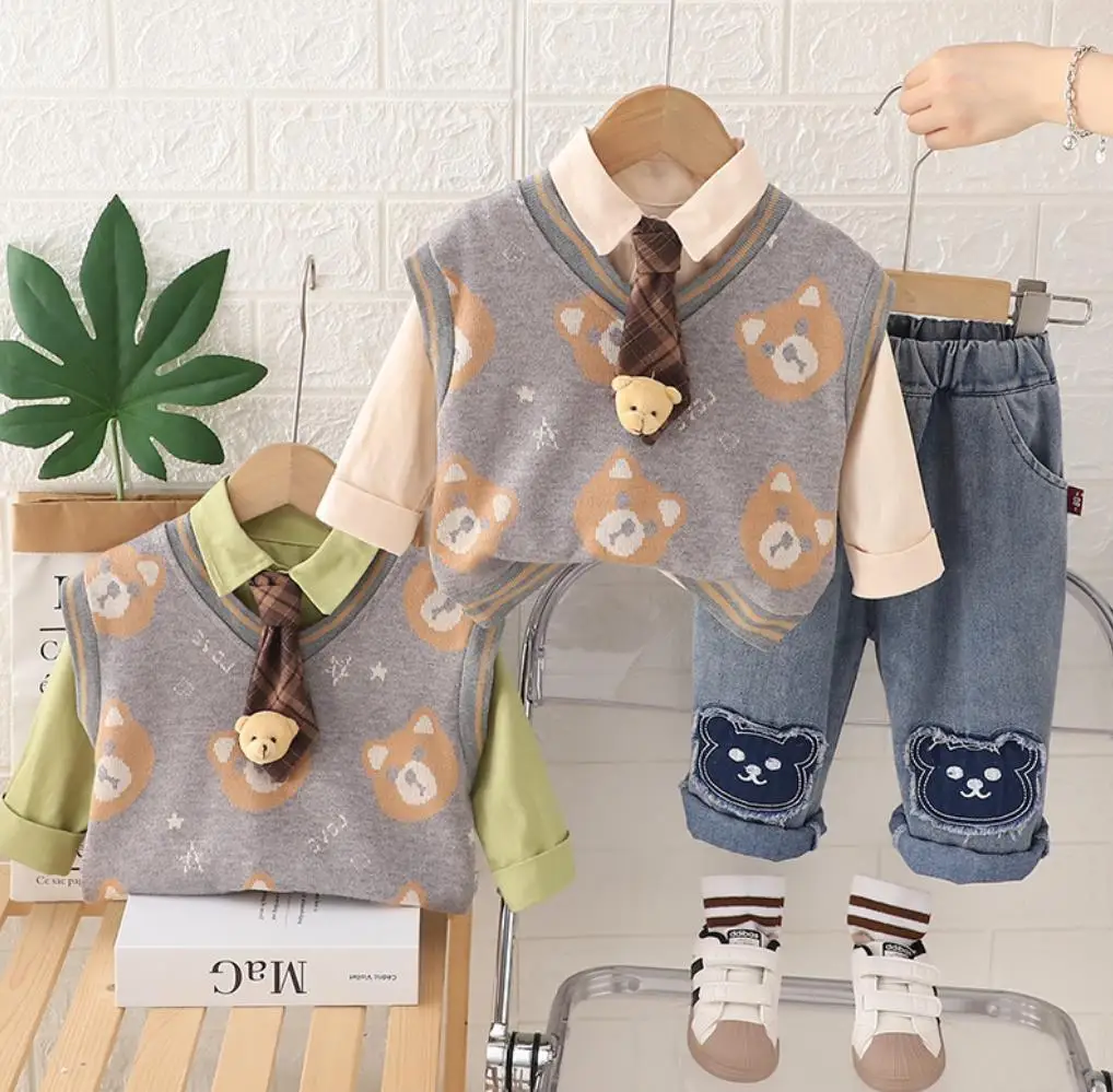 3 шт. спортивный костюм для мальчиков рубашка без рукавов и джинсы