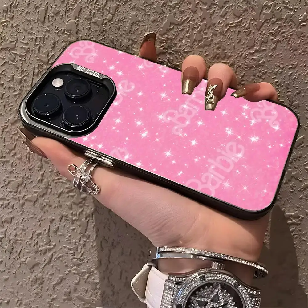 MINISO-Fashion Girls B-Barbie D-Doll Phone Case Matte Colored Silver For Iphone 16 15 14 Pro 13 12 Plus 11 7 Cover