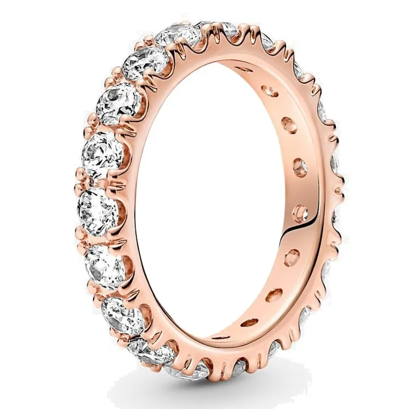 

Authentic 925 Sterling Silver Rose Gold Sparkling Row Eternity Ring For Women Wedding Party Europe Fashion Jewelry