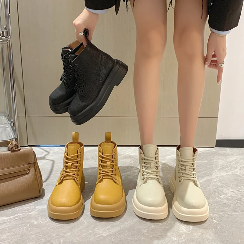 

Women's Heels Sneakers Platform Shoes Thick Sole 2022 Cotton Fabric Solid Lace-Up Rome Slip-On Round Toe Mid-Calf Med Rubber PU