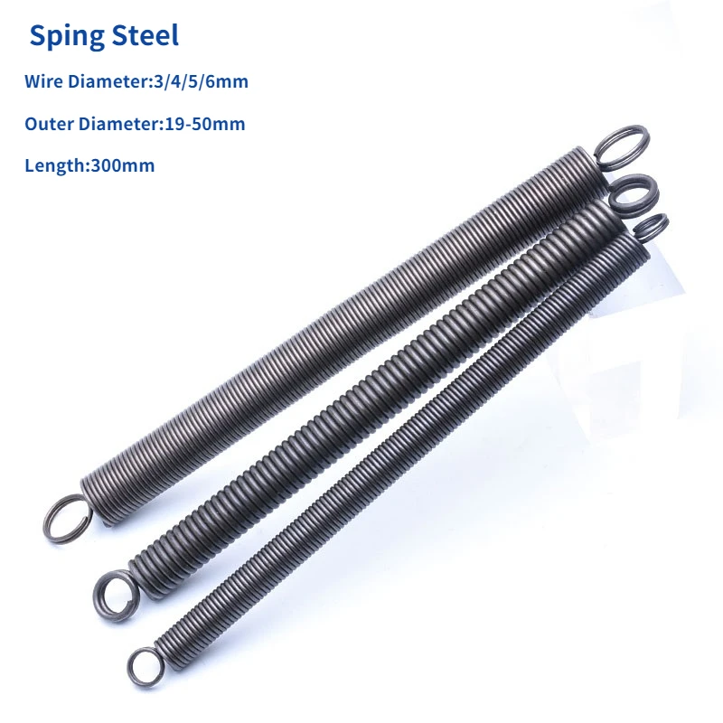 

1pcs 300mm Sping Steel Dual Hook Long Expansion Tension Spring Expansion Extension Sping Wire Dia 3-6mm Outer Dia 19-50mm