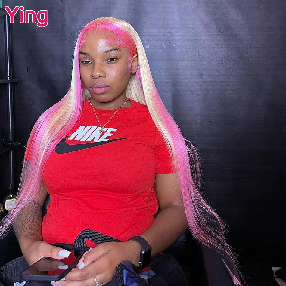 Ying Pink Blonde 13X6 Bone Straight Human Hair 613 Blonde Lace Frontal Wig 180% Brazilian Remy 13X4 Transparent Lace Front Wigs