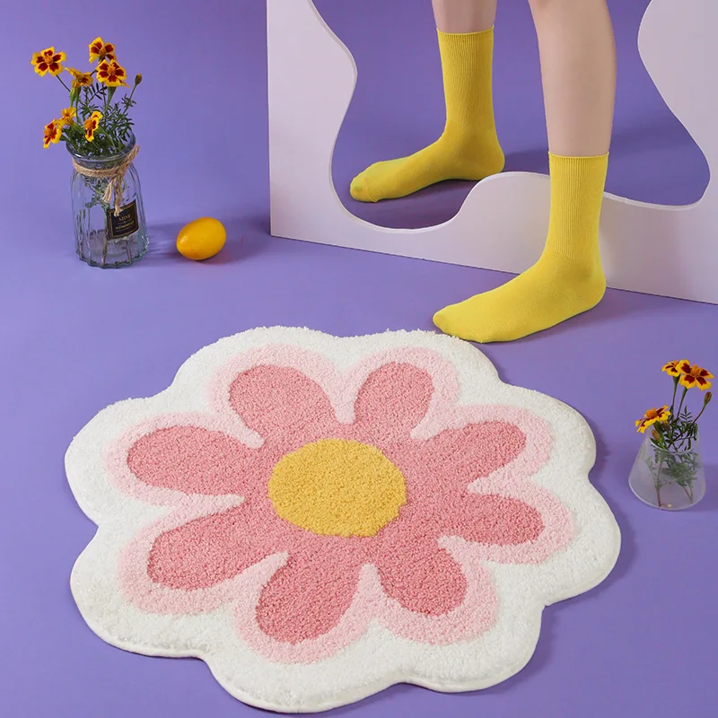 

Flower Rug Cartoon Decor Carpet for Living Room Bedroom Non-slip Rug Floor Mat