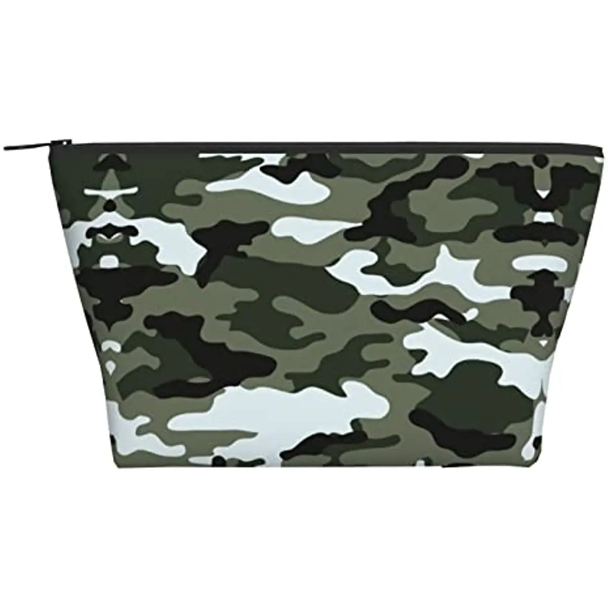 

Ladies Stylish Travel Makeup Bag Gray Camo Print Portable Trapezoid Cosmetic Case Organizer for Makeup Tools Cosmetics