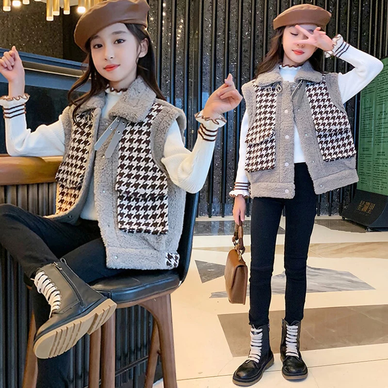 

Winter Girls Coat Brushed Waistcoat Big Girl Fleece Coat 120-170cm