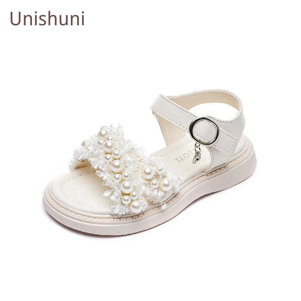 Baby Girls Chic Sandals  Princess Gladiator Sandal with Peal Design White Black Children Summer Shoes Chaussure Enfant Fille