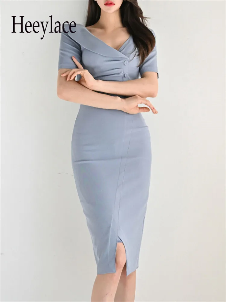 

Summer Dresses Women Elegant Bodycon Midi Dress Office Lady Work Wear Korea Style Slim Party Clothes Vestidos De Fiesta