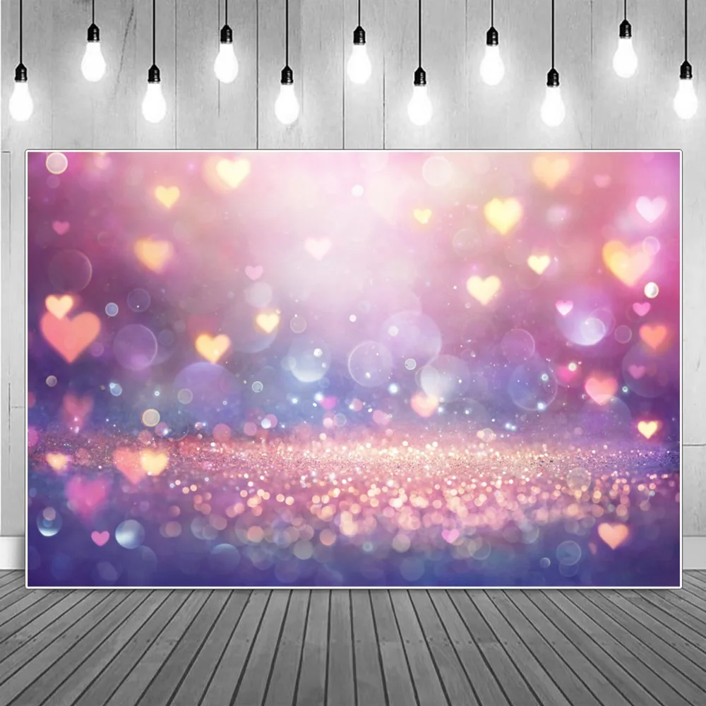 Birthday Decoration Photography Backdrop Custom Glitter Gradient Color Light Bokeh Heart Valentine's Day Party Photo Backgrounds enlarge