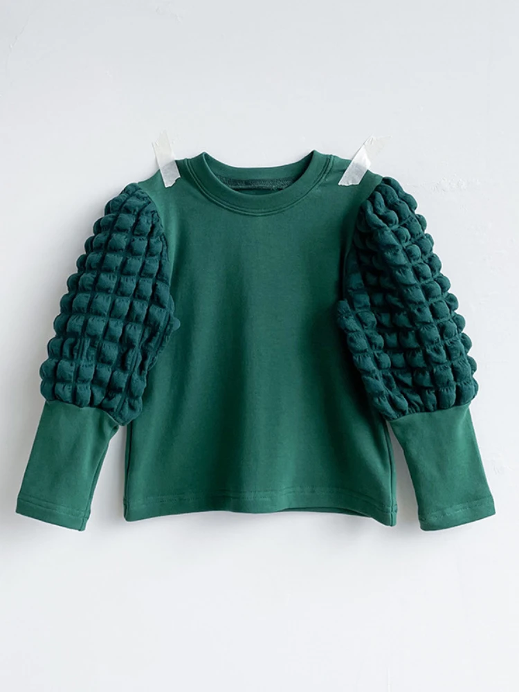 2022 Spring Children's Clothing Puff-sleeved Girls' Bottoming Shirt Foreign-style Cotton Long-sleeved Children's T-shirt