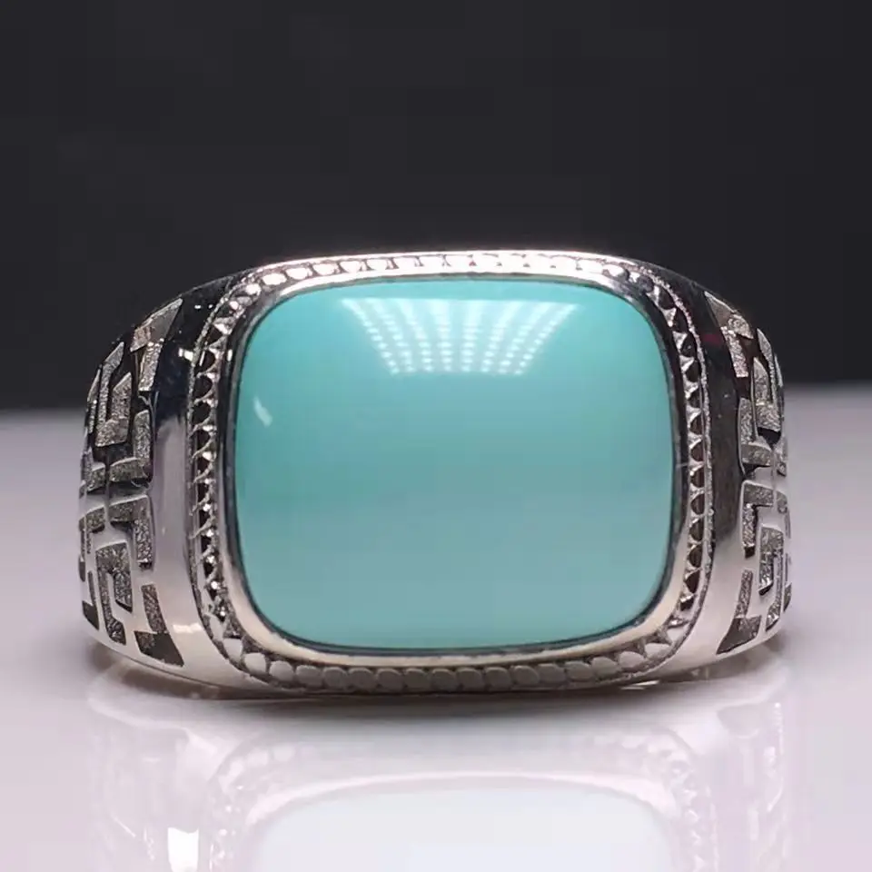 

Простое квадратное кольцо в форме Синей Лошади, инкрустированное бирюзовым высоким фарфором