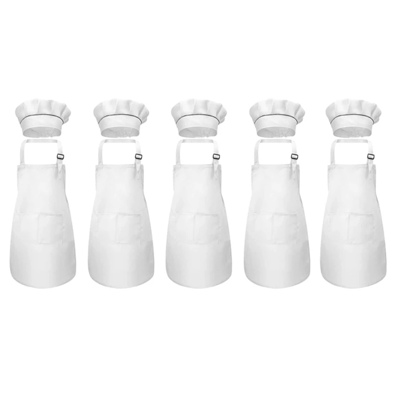 

10-Piece Children's Apron And Chef Hat Set Adjustable Children's Kitchen Apron For Cooking And Painting