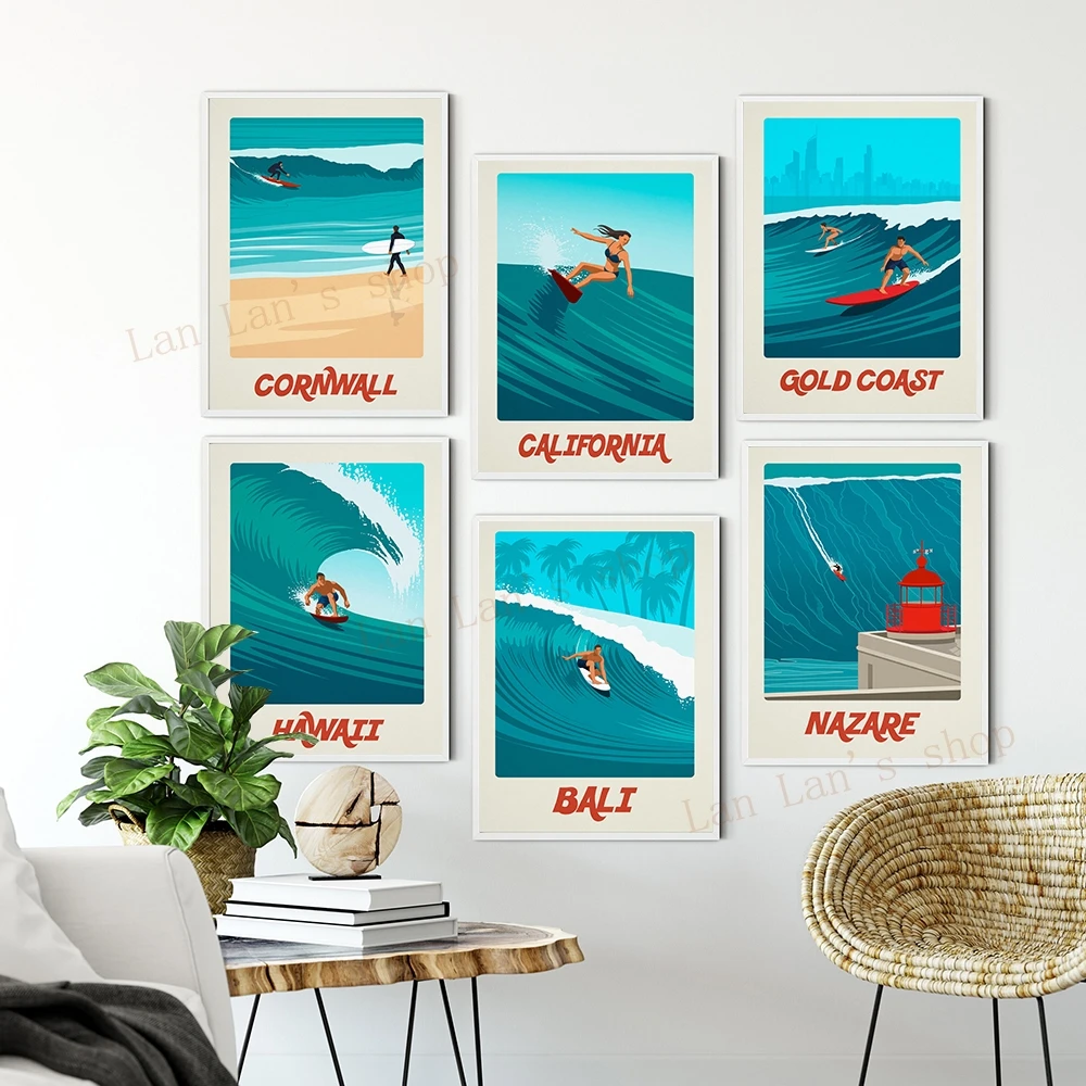 Винтажный постер для серфинга кукурузная стена Назар Бали Калифорния Гаваи