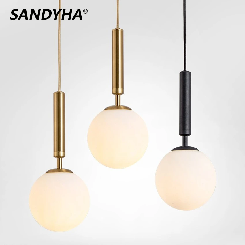 

SANDYHA Nordic Glass Ball Pendant Lights Iron Industrial Suspension Led Bulb Bedroom Bedside Lamp Accessories Home Decor Indoor