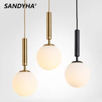 sandyha nordic glass ball pendant lights iron industrial suspension led bulb bedroom bedside lamp accessories home decor indoor