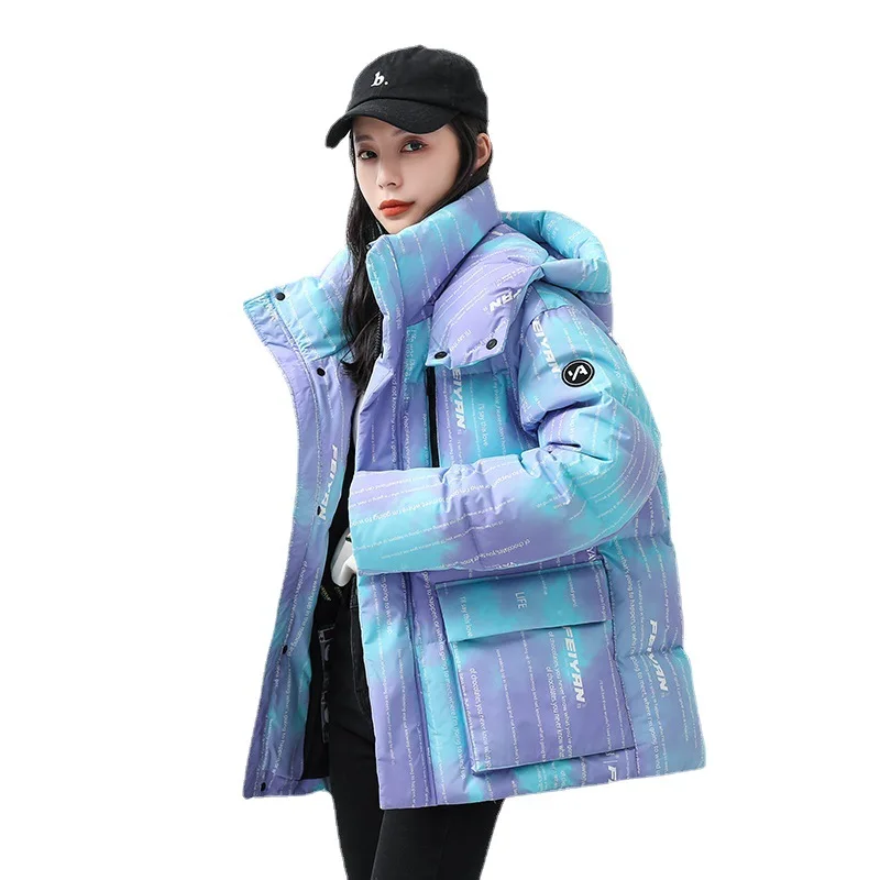 Enlarge Down Jacket Women‘s Autumn And Winter Short Thickened Down Coat Hooded Stand Collar Sweet Loose Warm Coat