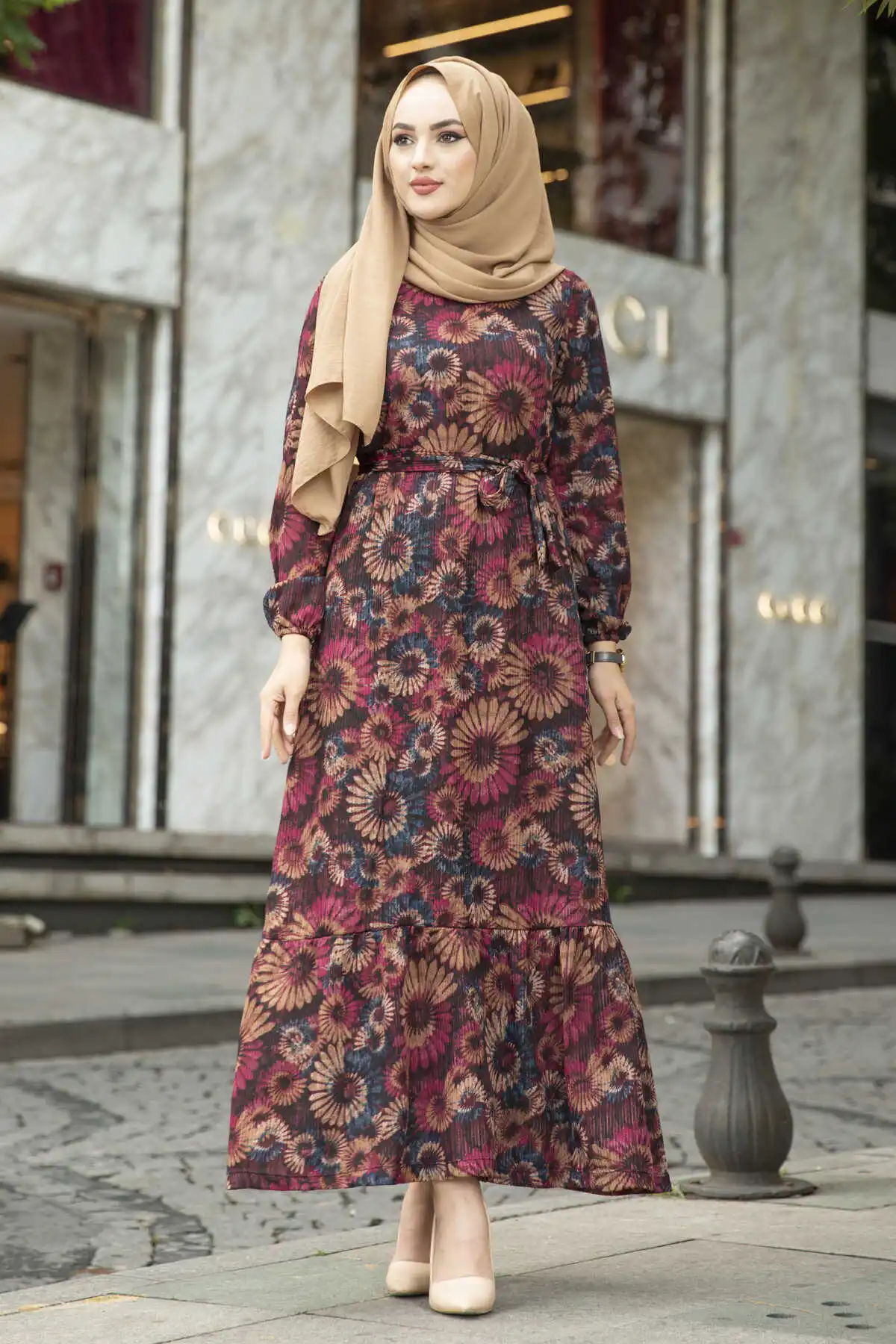 Платье на бретельках с цветочным рисунком NY sharabi зима осень 2021 Стандартный головной платок Исламская Турция