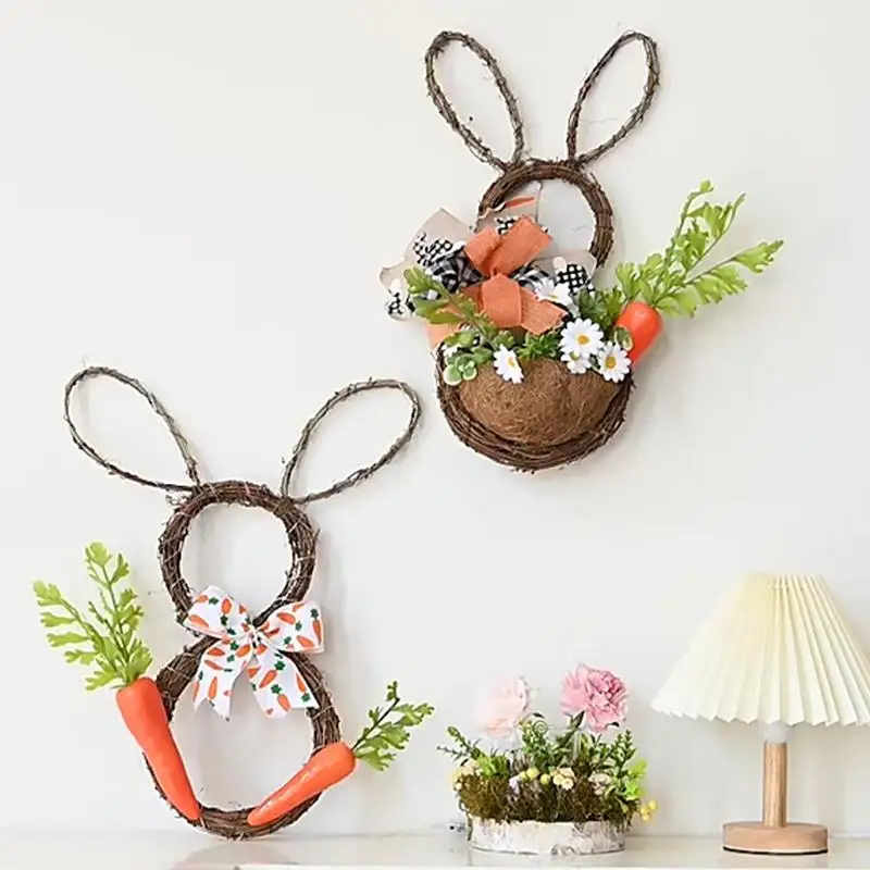 

Easter Bunny Wreath Front Door Hangings Wreath Easter Rabbit Shape Garland Cute Wall Decoration Home Garden Easter Party Craft
