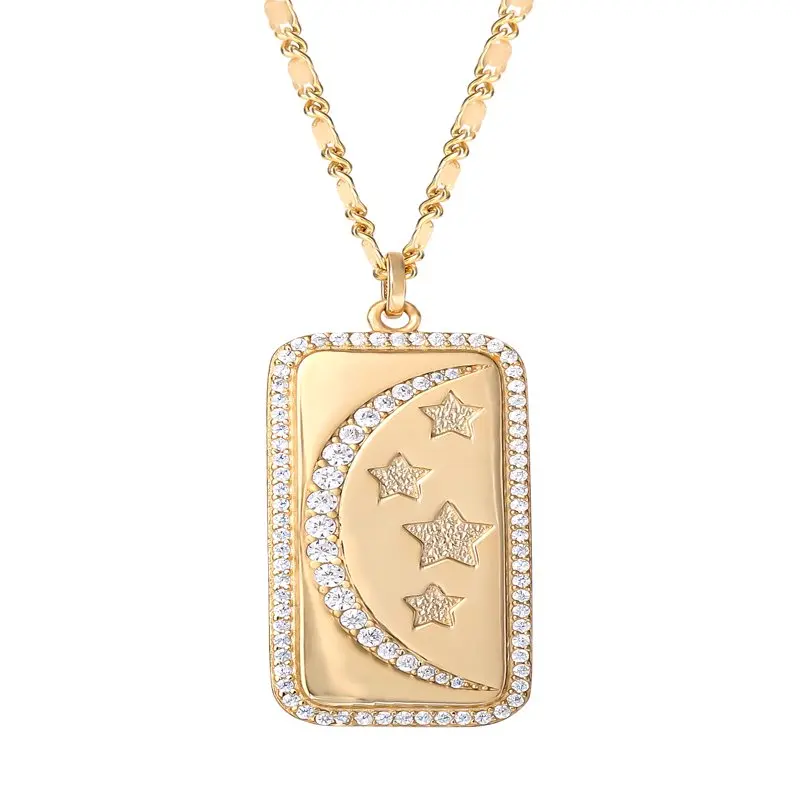 

Women’s Gold Plated Sterling Silver CZ Moon Tag Necklace