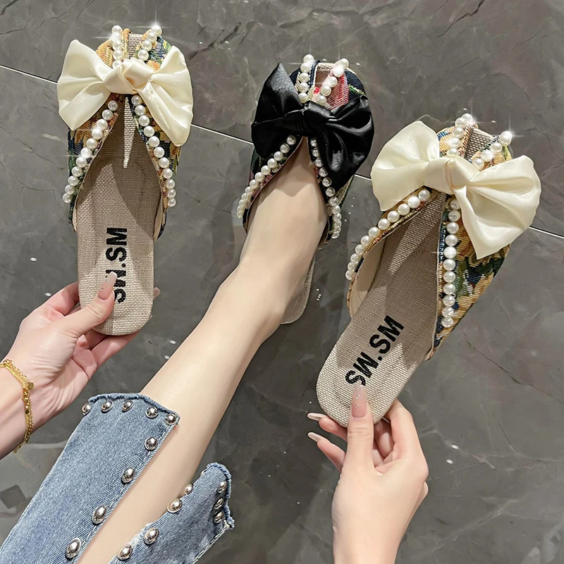 

Slippers New Women Light Outerwear Flat Bottom Pu Leather Luxury Slipper Soft Sole Slip On Elegan Shoes Sandalias Planas