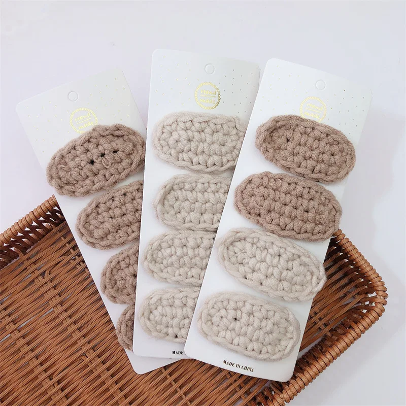 

4 шт. Осенние новые модные корейские детские шерстяные вязаные заколки для волос аксессуары для волос милые девушки студентки Овальные Зако...