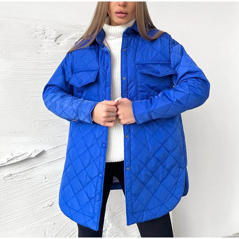 Long Breasted Lapels Loose and Warm Rhombus Cotton Clothes New 2022 Autumn and Winter All-match Thickened Cotton Clothes Women
