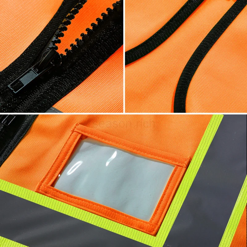 Custom Your Logo High Visibility Safety Vest  Motocycle Refelective Class 2 Reflective Outdoor Workwear with 5 Pockets & Zipper enlarge