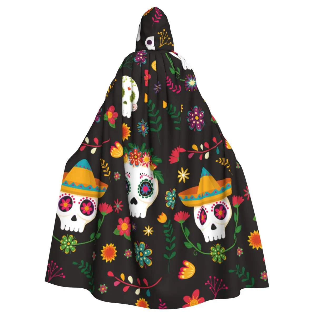 

Adult Cloak Cape Hooded Dia De Muertos Skull Flowers Medieval Costume Witch Wicca Vampire Elf Purim Carnival Party