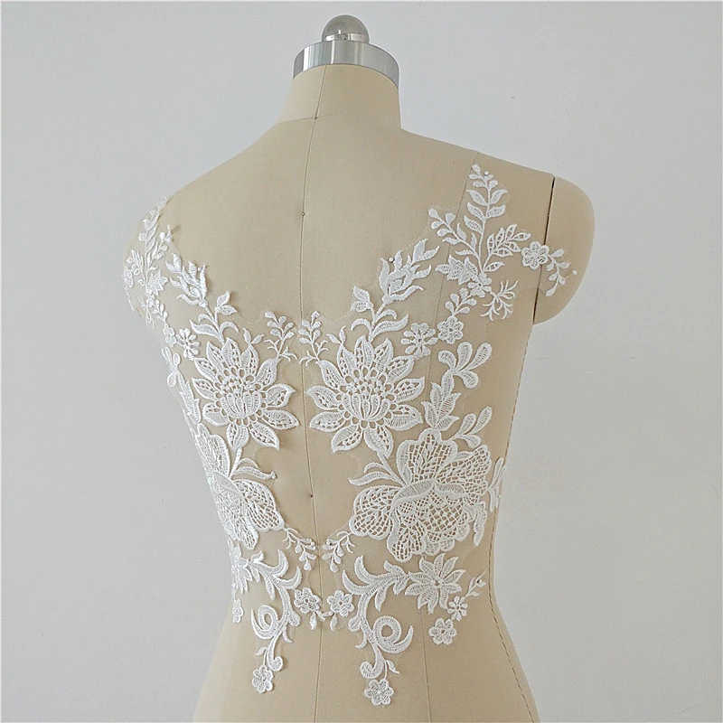 

Delicate Elegant Floral Embroidered Pair of Floral Wedding Lace Appliqués For Wedding Dress Accessories